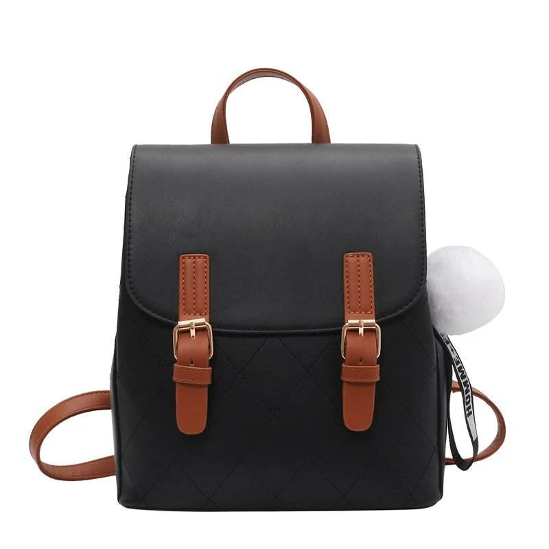 Quilted PU Compact Backpack Black color SKU reference