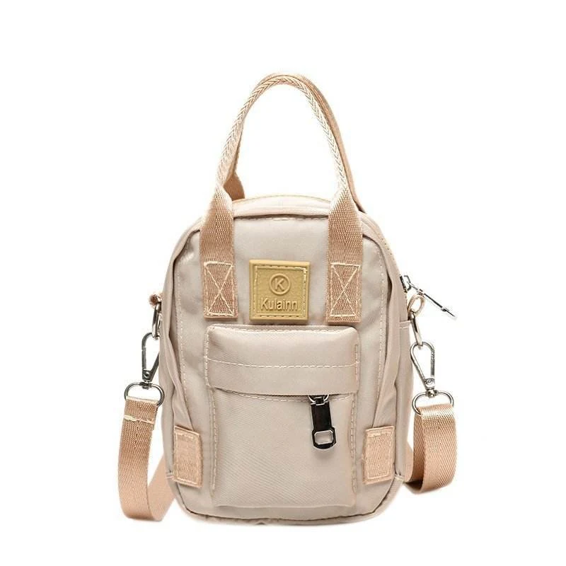 Nylon Mini Messenger Bag with Letter Detail Khaki color SKU reference