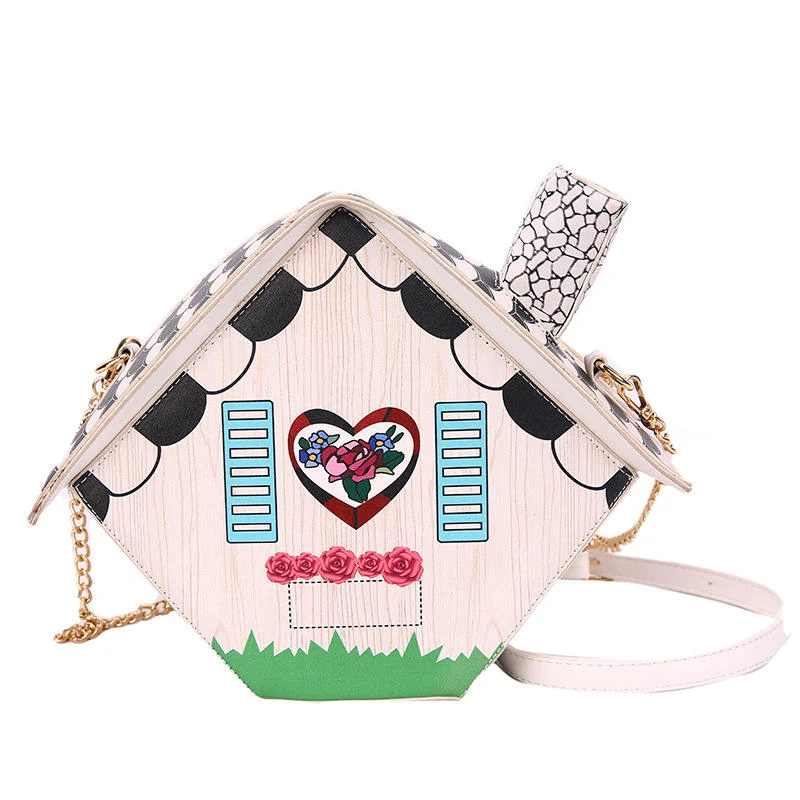 Cartoon House-Shaped PU Mini Bag White color SKU reference