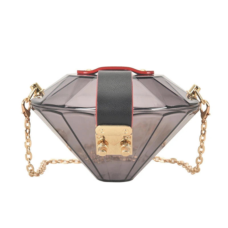 Diamond-Shaped Clear PVC Evening Clutch with Chain Black color SKU reference