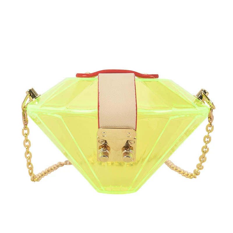 Diamond-Shaped Clear PVC Evening Clutch with Chain Yellow color SKU reference