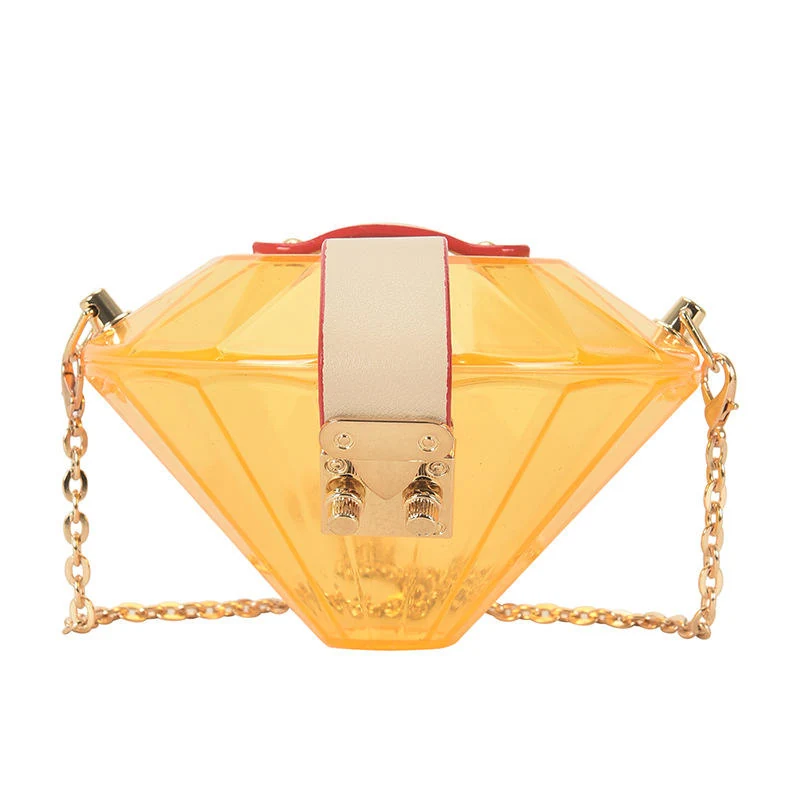 Diamond-Shaped Clear PVC Evening Clutch with Chain Fluorescent yellow color SKU reference