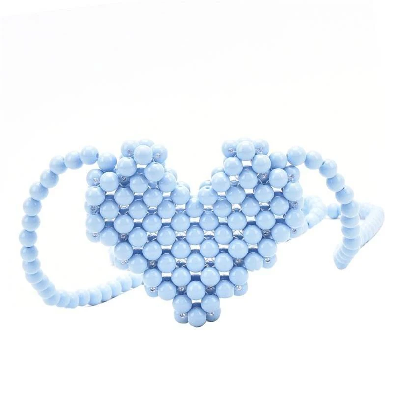 Heart-Shaped PVC Hollow Mini Clutch with Bead Detail Light blue color SKU reference