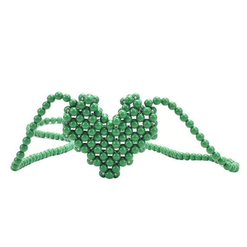 Heart-Shaped PVC Hollow Mini Clutch with Bead Detail Green color SKU reference