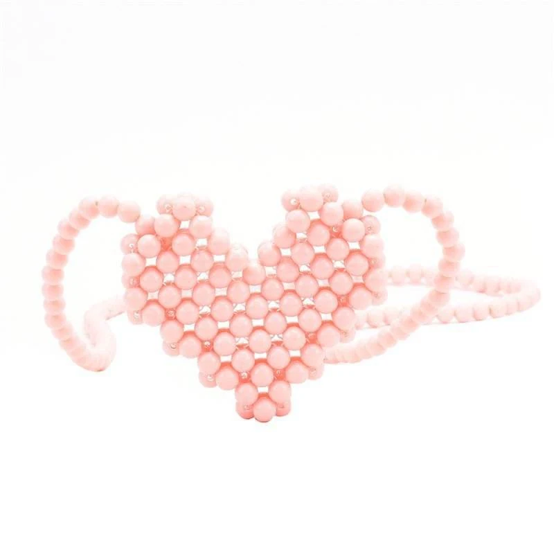 Heart-Shaped PVC Hollow Mini Clutch with Bead Detail Pink color SKU reference