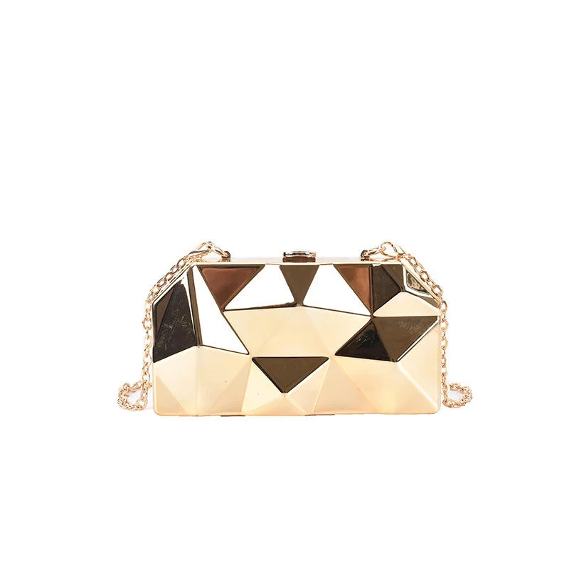 Metallic Polygon Mini Clutch with Detachable Chain Gold color SKU reference