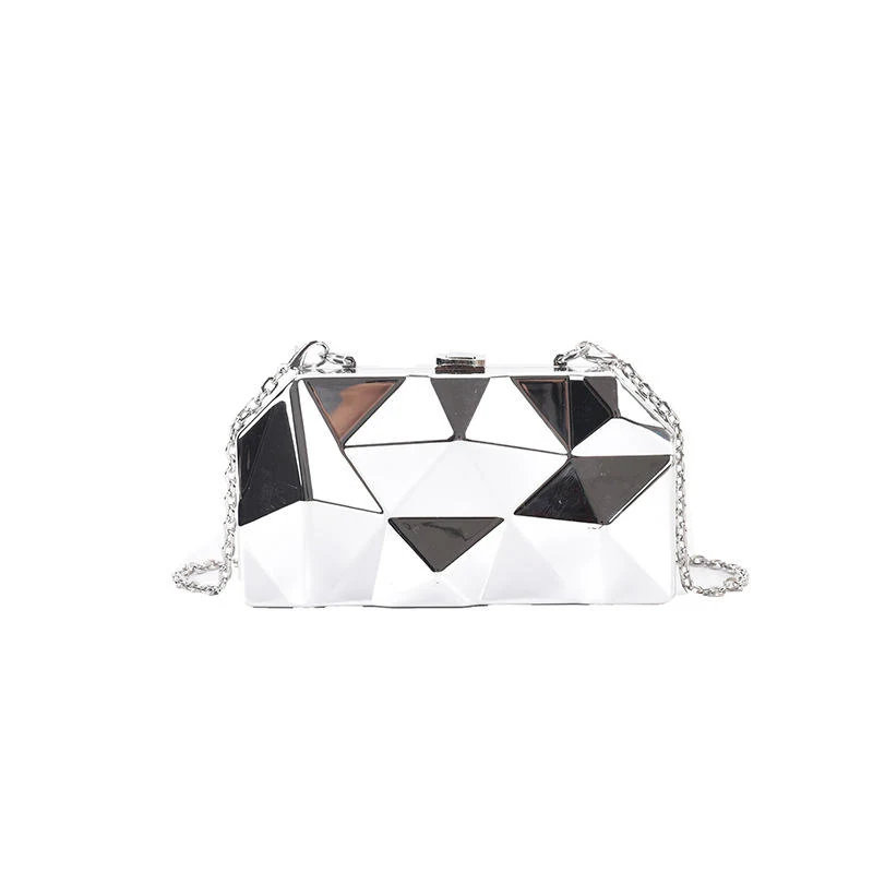 Metallic Polygon Mini Clutch with Detachable Chain Stripe reference color SKU reference