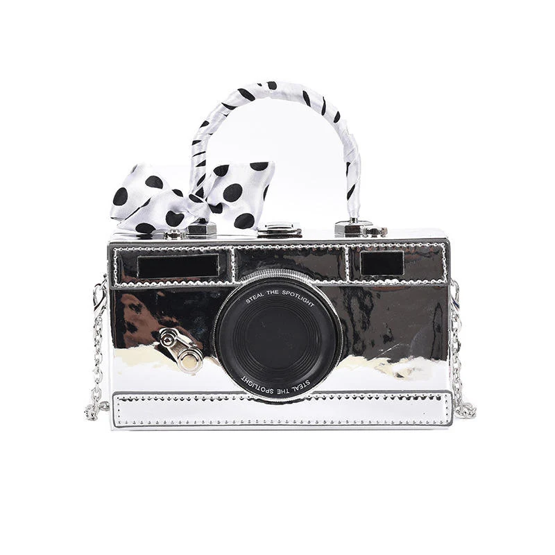 Camera-Shaped Glossy PU Mini Shoulder Bag with Metal Lock Detail Color reference 3 color SKU reference