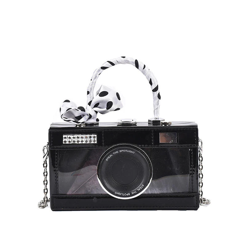 Camera-Shaped Glossy PU Mini Shoulder Bag with Metal Lock Detail Color reference 4 color SKU reference