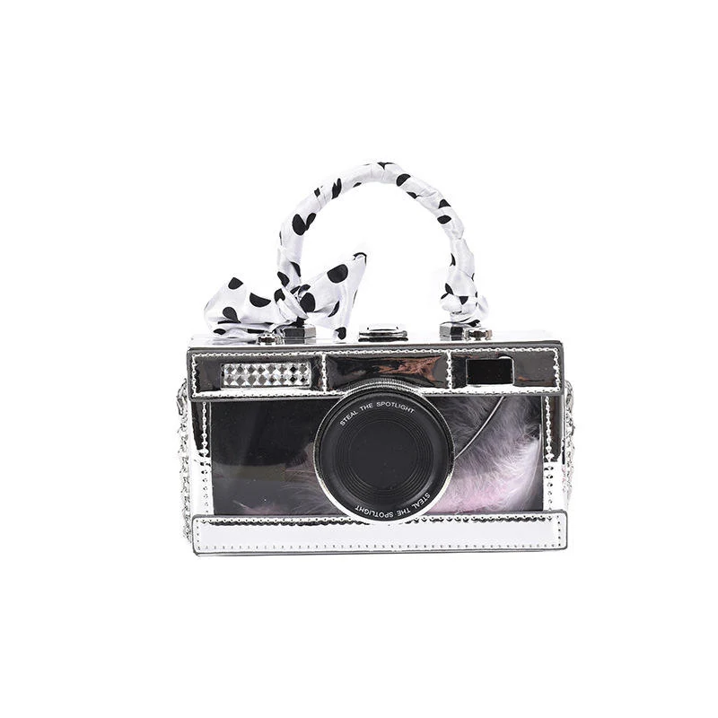 Camera-Shaped Glossy PU Mini Shoulder Bag with Metal Lock Detail Color reference 6 color SKU reference