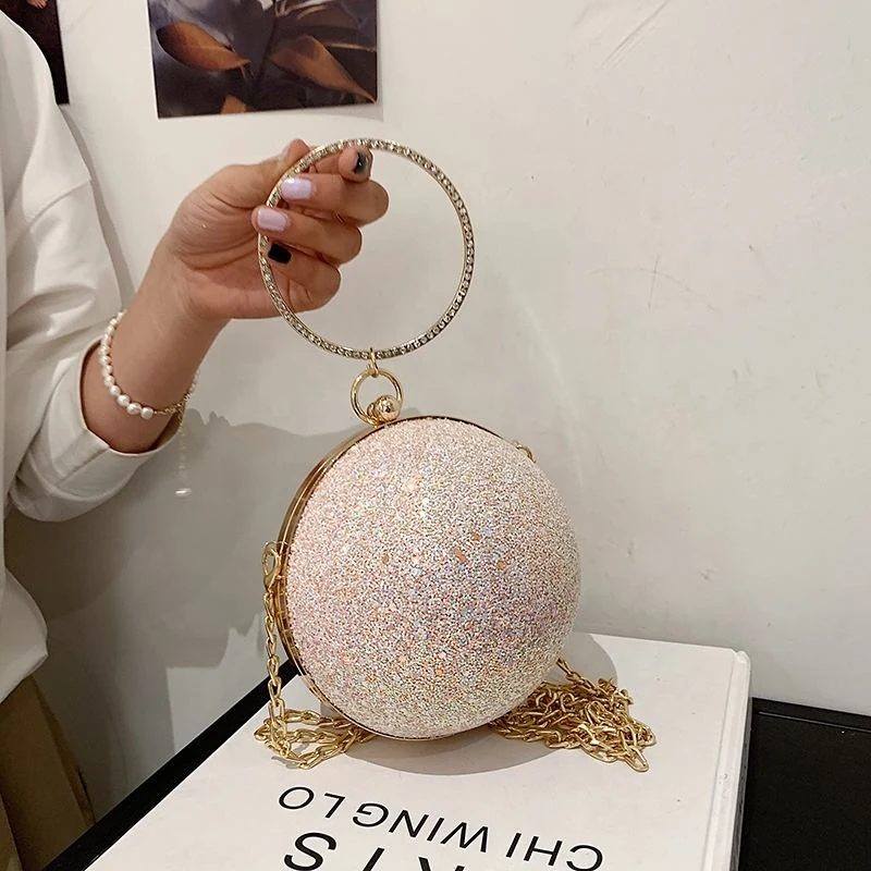 Sequin Ball-Shaped Mini Evening Bag with Ring Handle product reference image