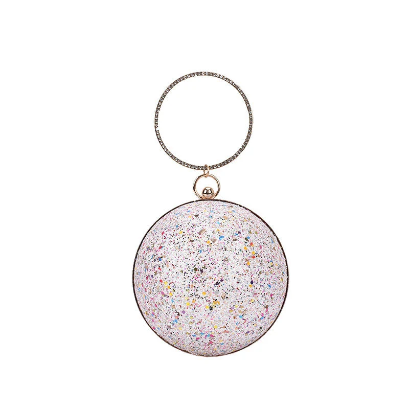 Sequin Ball-Shaped Mini Evening Bag with Ring Handle White color SKU reference
