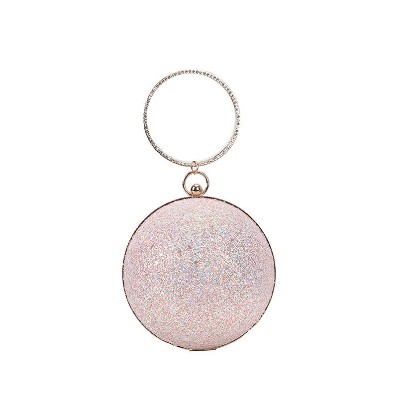 Sequin Ball-Shaped Mini Evening Bag with Ring Handle Pink color SKU reference