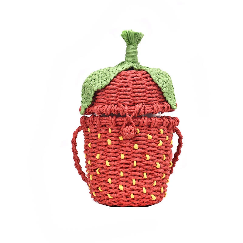 Straw Mini Shoulder Bag with Strawberry Motif Red color SKU reference