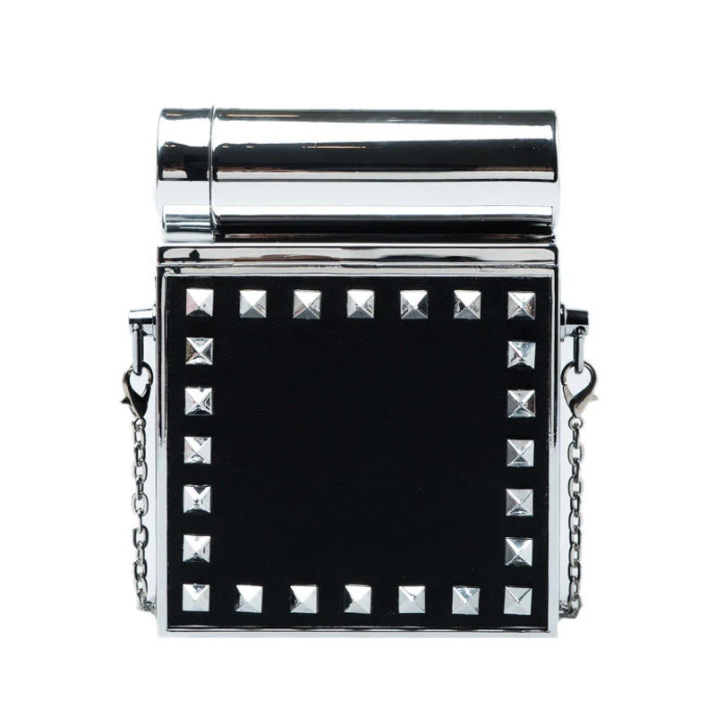 Studded Square Evening Clutch with Removable Strap Black color SKU reference