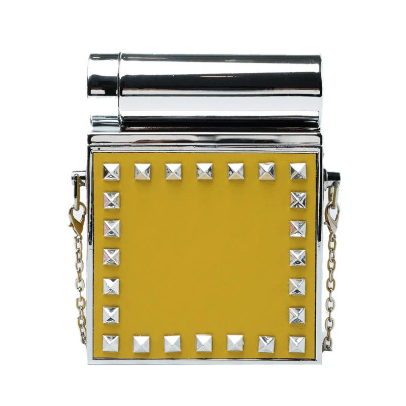 Studded Square Evening Clutch with Removable Strap Yellow color SKU reference
