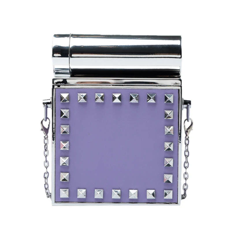 Studded Square Evening Clutch with Removable Strap Purple color SKU reference