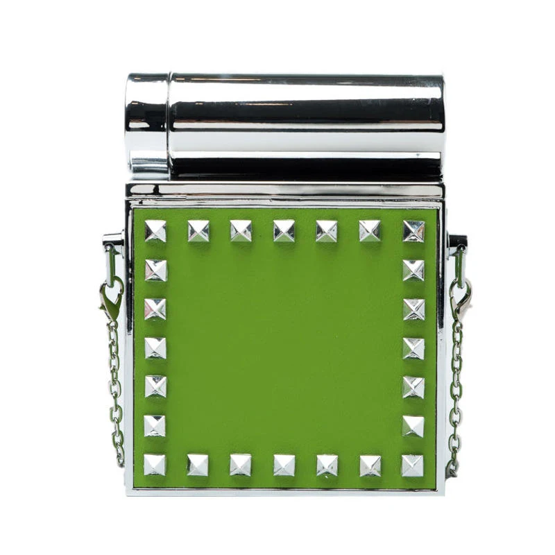 Studded Square Evening Clutch with Removable Strap Green color SKU reference