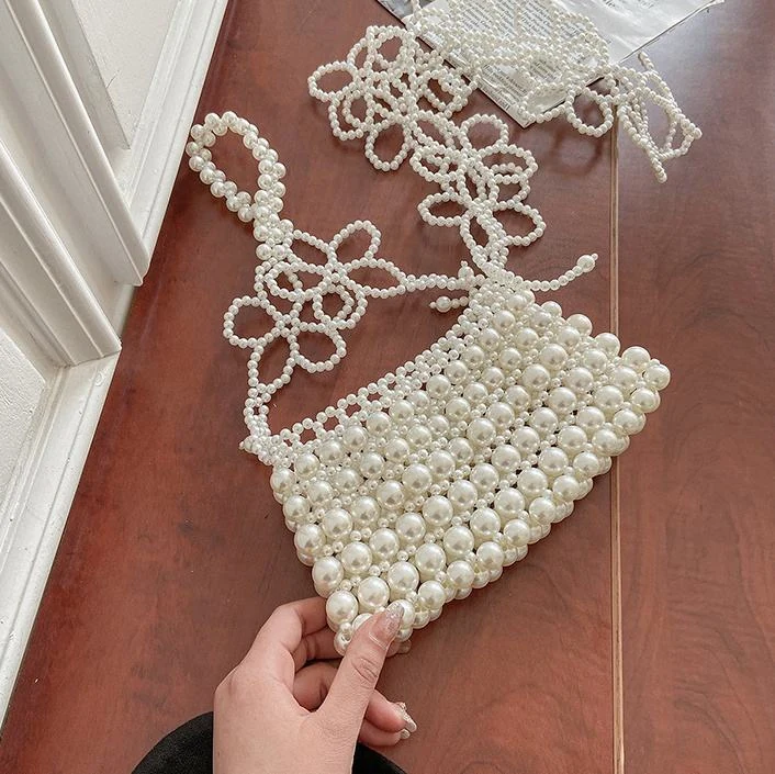 Pearl-Beaded Mini Evening Clutch with Floral Strap Detail product reference image