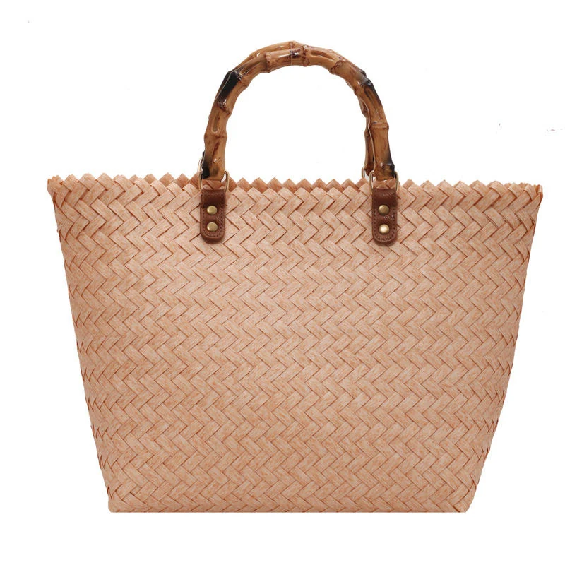 Woven Straw Shopping & Beach Tote Khaki color SKU reference