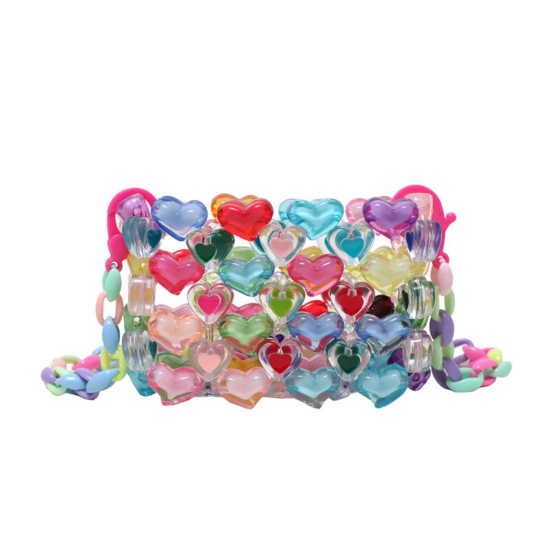 Acrylic Heart-Cutout Mini Bag with Beaded Chain Style option 2 color SKU reference
