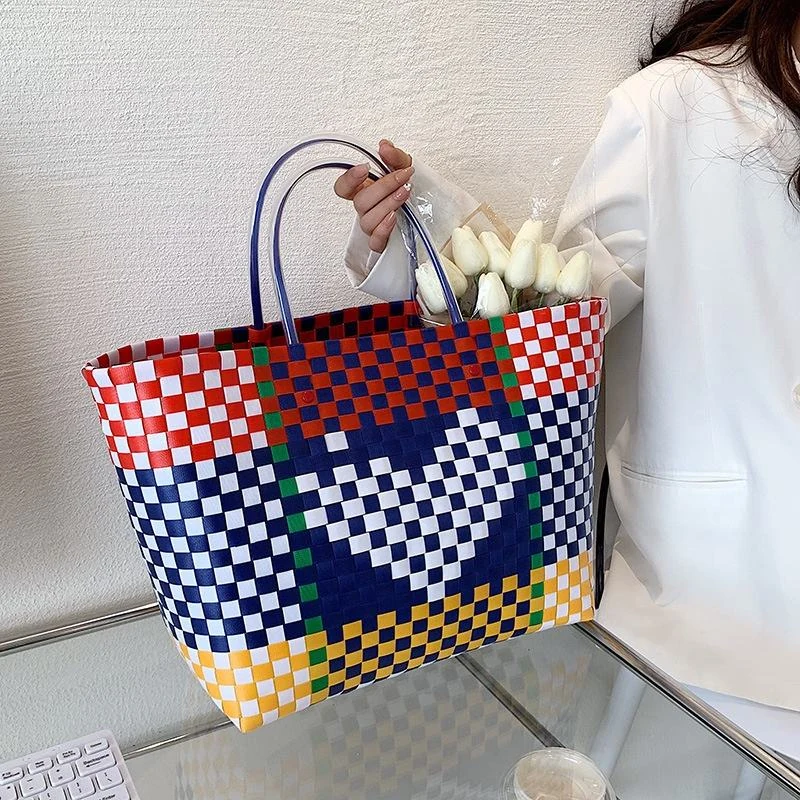 Color-Contrast PVC Basket-Style Tote Bag product reference image