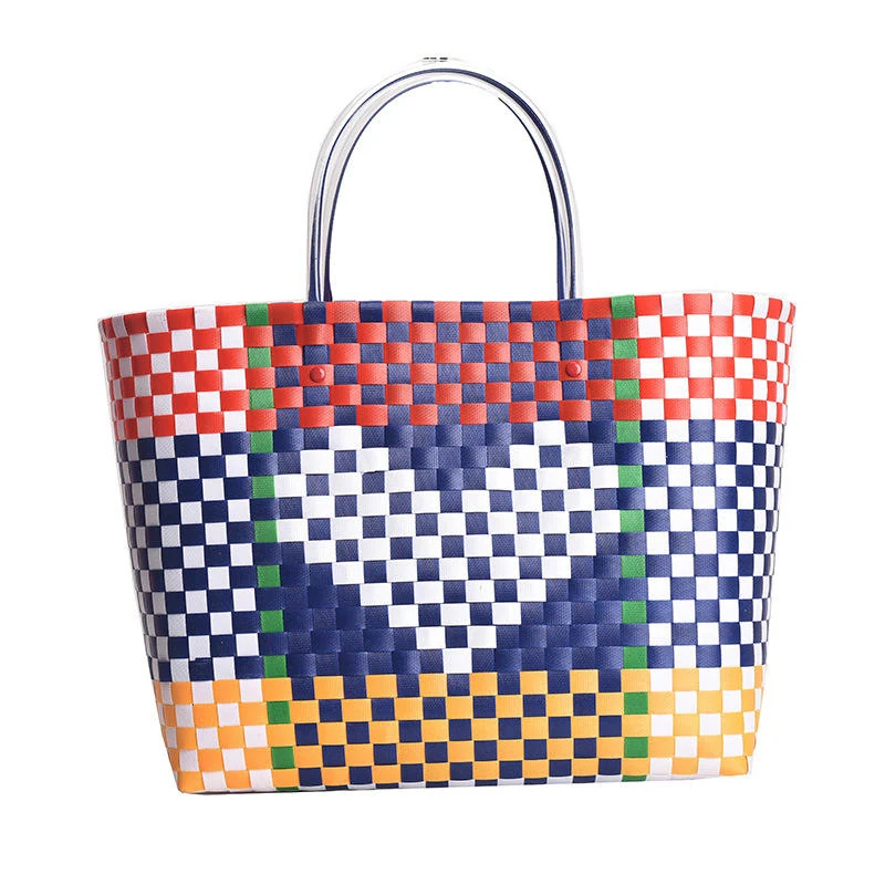 Color-Contrast PVC Basket-Style Tote Bag Single color reference color SKU reference