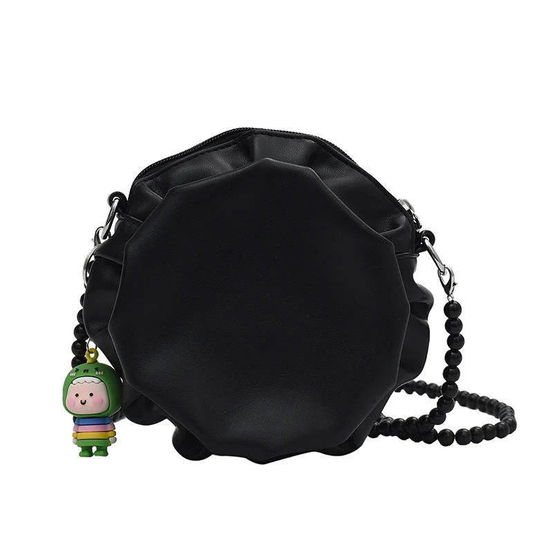 Round Crossbody Bag with Cartoon Pendant Black color SKU reference