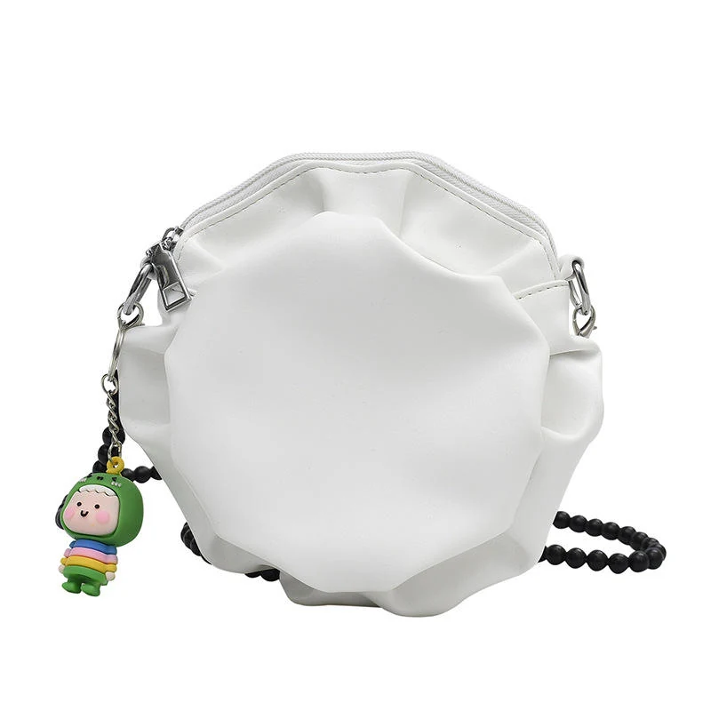 Round Crossbody Bag with Cartoon Pendant White color SKU reference