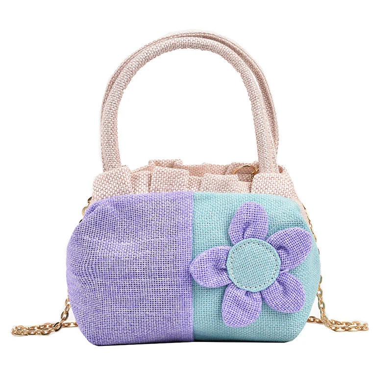 Canvas Crossbody Bag with 3D Flower Decoration Purple color SKU reference