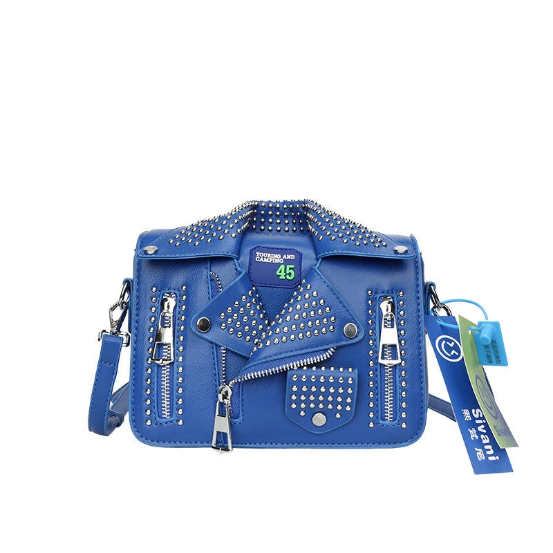 Jacket-Shaped PU Crossbody Bag with Magnetic Buckle Blue color SKU reference