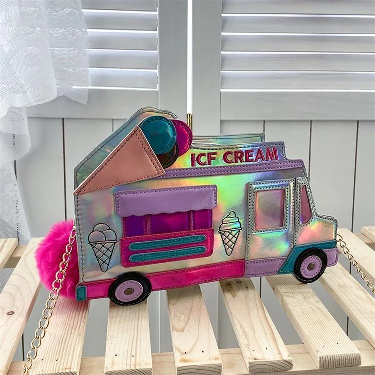 Ice Cream Cart-Shaped 3D Mirror PU Crossbody Bag product reference image