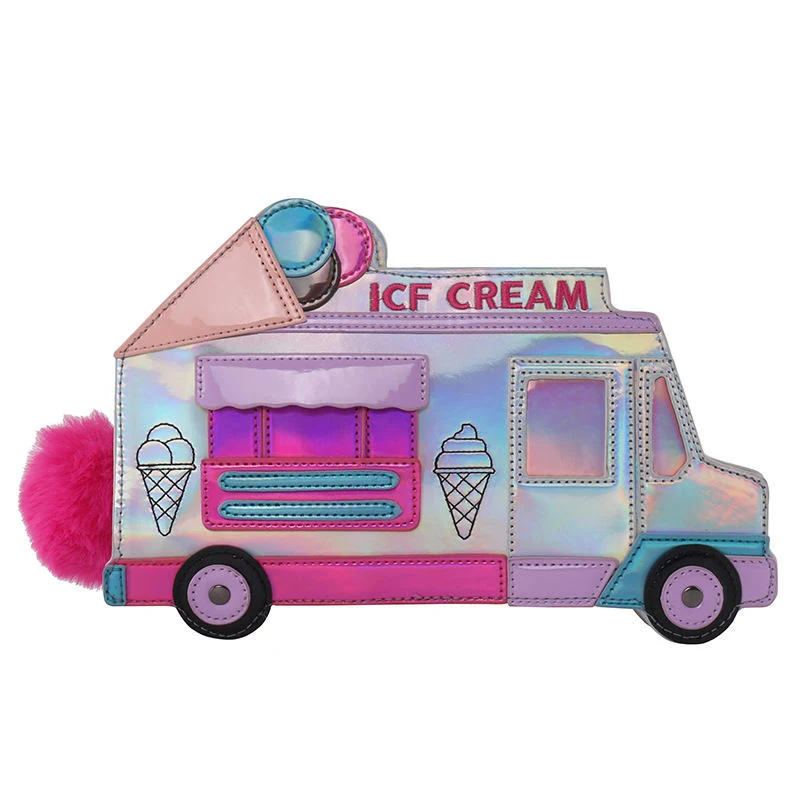 Ice Cream Cart-Shaped 3D Mirror PU Crossbody Bag White color SKU reference