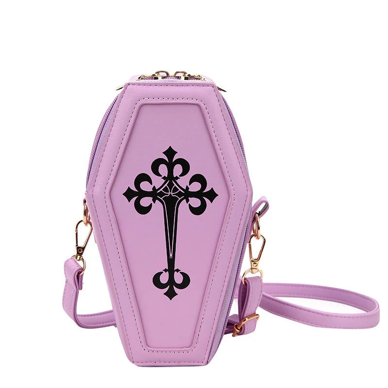Coffin-Shaped PU Mini Shoulder Bag with Four Color Options Purple color SKU reference