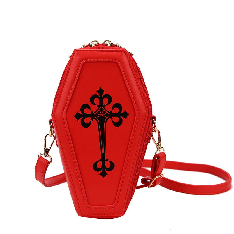 Coffin-Shaped PU Mini Shoulder Bag with Four Color Options Red color SKU reference