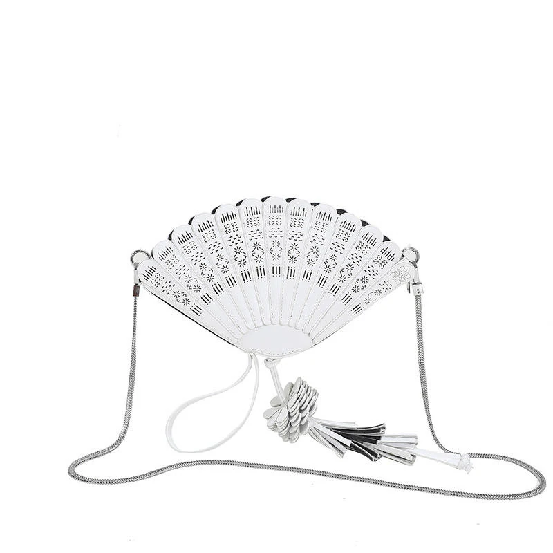 Fan-Shape PU Crossbody Bag with Removable Chain Strap White color SKU reference