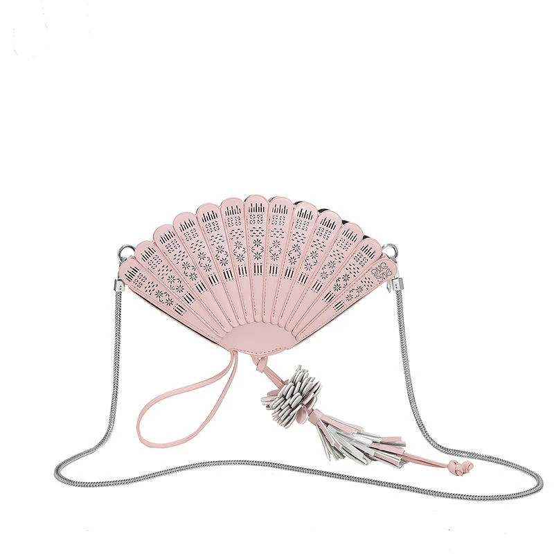Fan-Shape PU Crossbody Bag with Removable Chain Strap Pink color SKU reference
