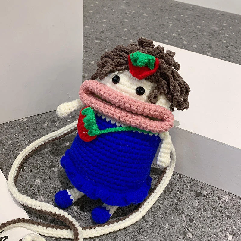 Cartoon Doll-Style Crossbody Purse with Color Options Blue color SKU reference
