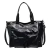 Croc-Embossed PU Shoulder Bag with Front Pocket Black color SKU reference