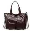 Croc-Embossed PU Shoulder Bag with Front Pocket Coffee Brown color SKU reference