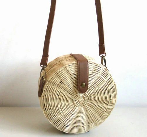 Woven Summer Bag Designs: Round Crossbody and Bow Tote Round crossbody · D20 × H8 cm color SKU reference