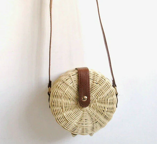 Woven Summer Bag Designs: Round Crossbody and Bow Tote Round crossbody · D16 × H8 cm color SKU reference