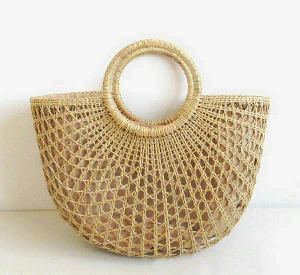 Half-Round Woven Straw Beach Tote in Two Sizes Big · 38 × 35 × 10 cm color SKU reference
