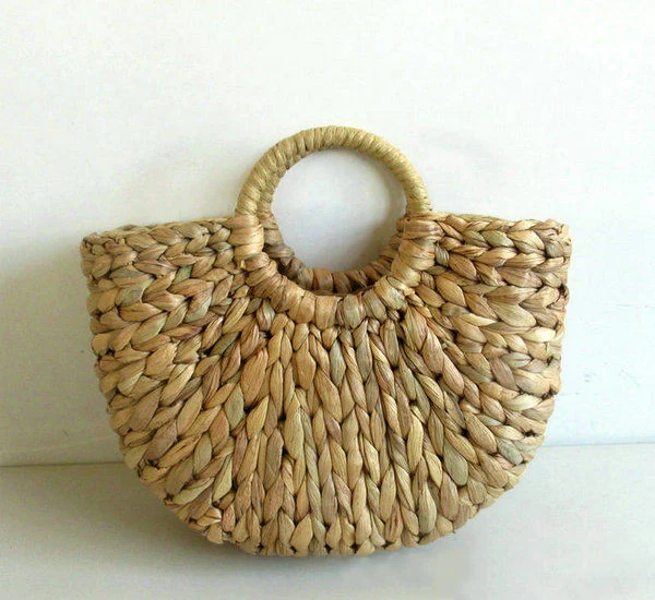 Handwoven Straw Basket Shopping Tote Yellow color SKU reference