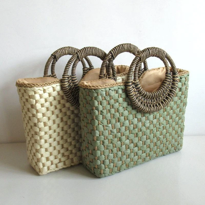 Color-Match Woven Straw Tote with Round Handles product reference image