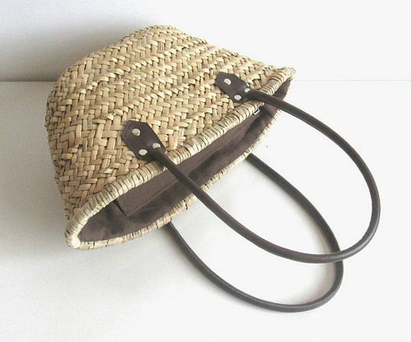 Grass-Woven Bucket Tote with PU Handle Reference 2 color SKU reference