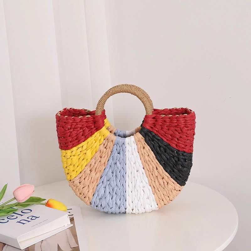 Striped Rattan-Style Woven Beach Tote Reference 1 color SKU reference