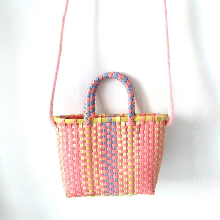 Woven Beach Basket Crossbody Bag with Fixed Strap Pink color SKU reference