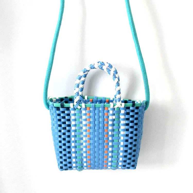 Woven Beach Basket Crossbody Bag with Fixed Strap Sky Blue color SKU reference