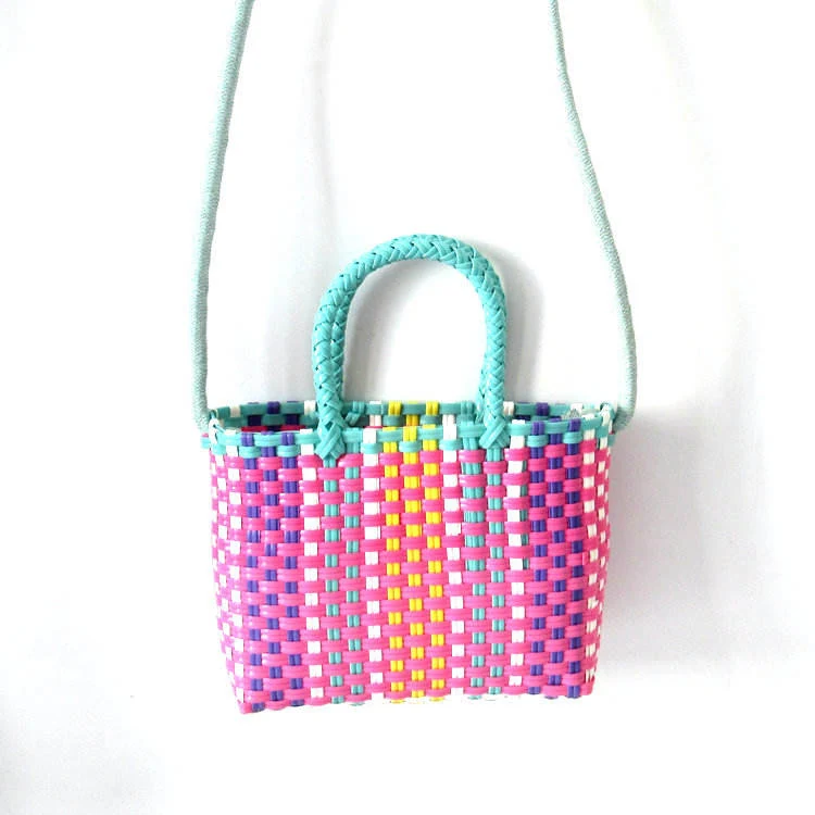 Woven Beach Basket Crossbody Bag with Fixed Strap Rose Red color SKU reference